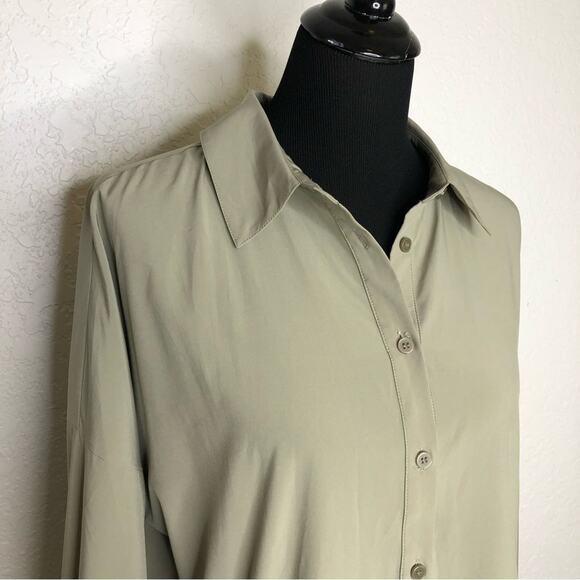 Soft Surroundings sage green khaki drawstring hem button down top size Medium - Picture 2 of 15
